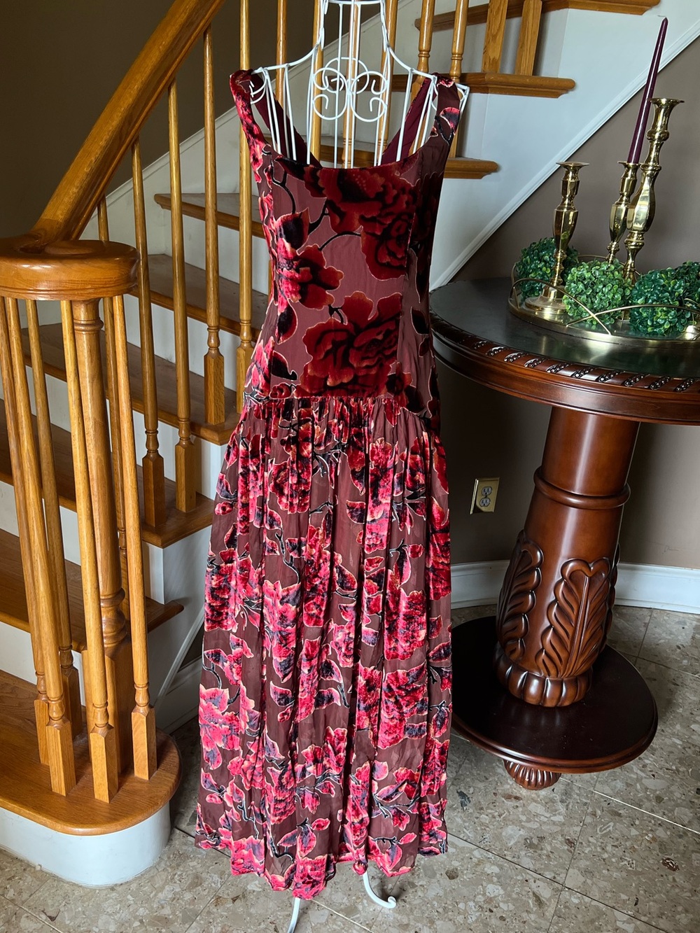 Hutch The Ridge Burgundy Velvet Maxi Dress Drop Waist Wedding Cocktail Sz 6 - Picture 4 of 13